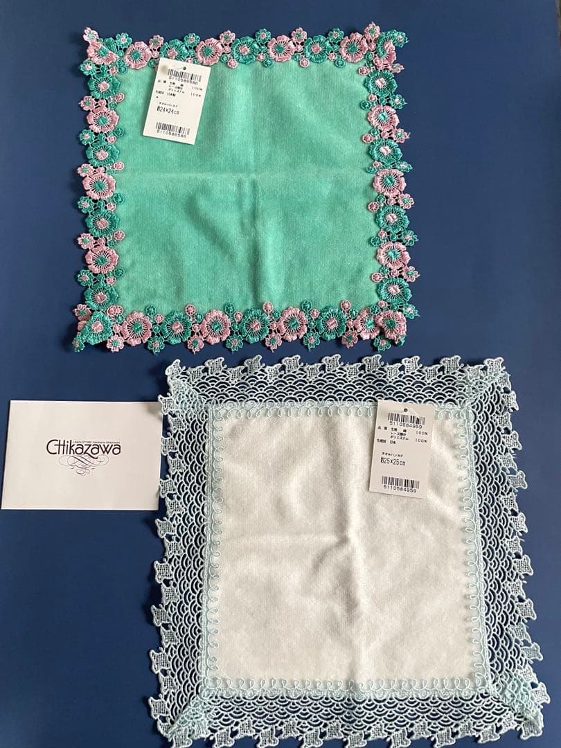 新品レア２枚set⭐️波千鳥&婦人画報別注ペチュニア⭐️近沢レースタオルハンカチ