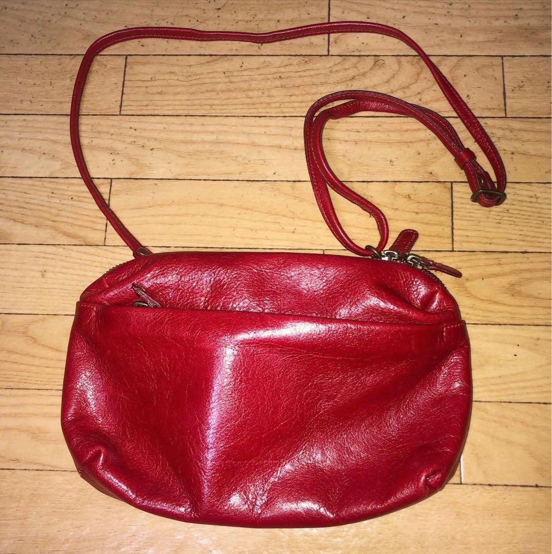 日本製 コモドプラスト ミニショルダー バッグ 革 赤 ウエストポーチ 4way