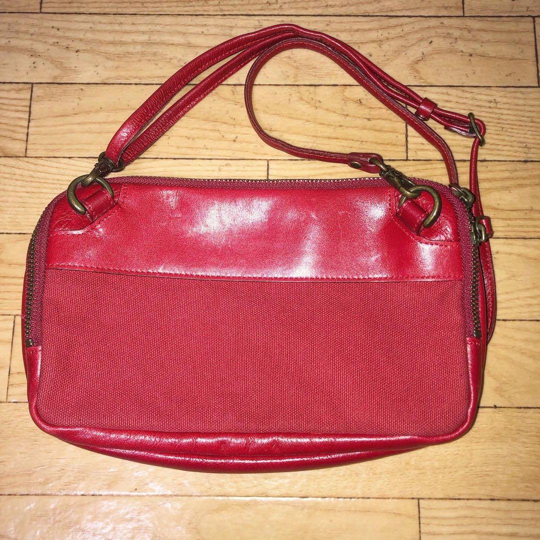 日本製 コモドプラスト ミニショルダー バッグ 革 赤 ウエストポーチ 4way