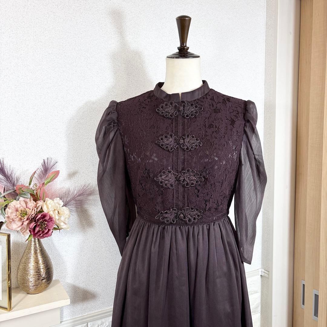 etoll.　ドレス　チャイナモチーフフレアドレス　ブラウン　オケージョン　M