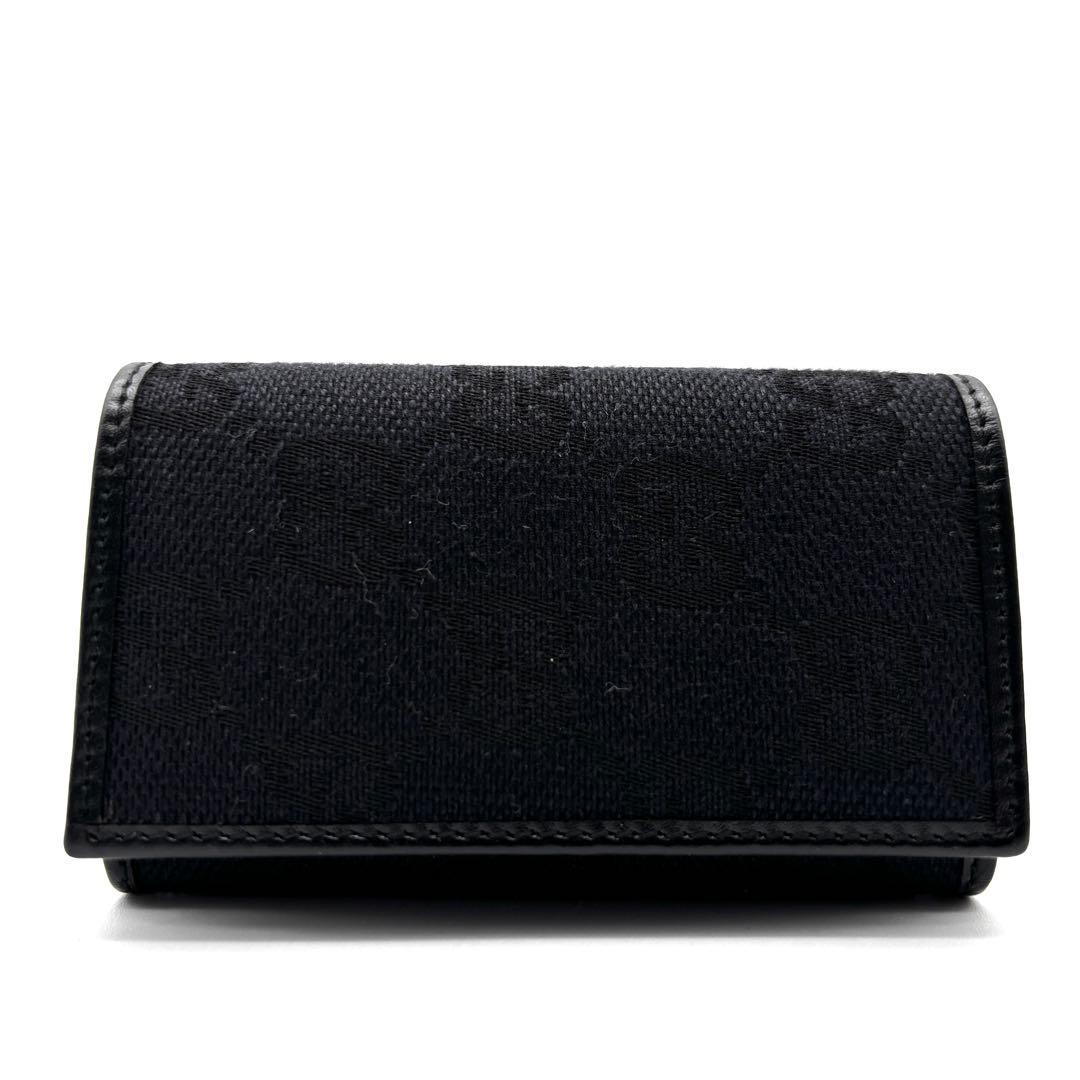 未使用保管品 グッチ 6連 キーケース GG キャンバス レザー メンズ 黒