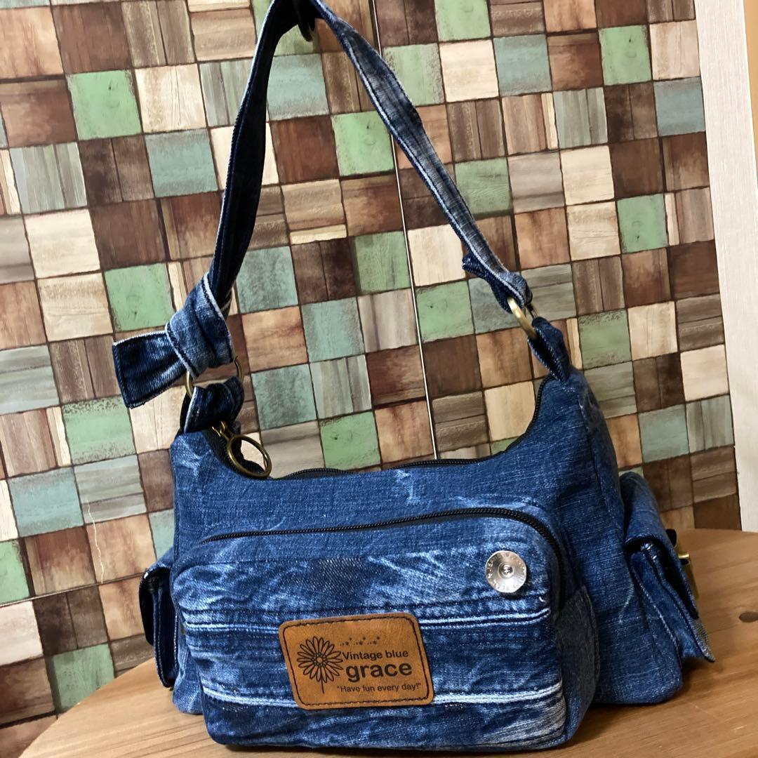 デニムリメイク ポケットいっぱいショルダーバック୨୧