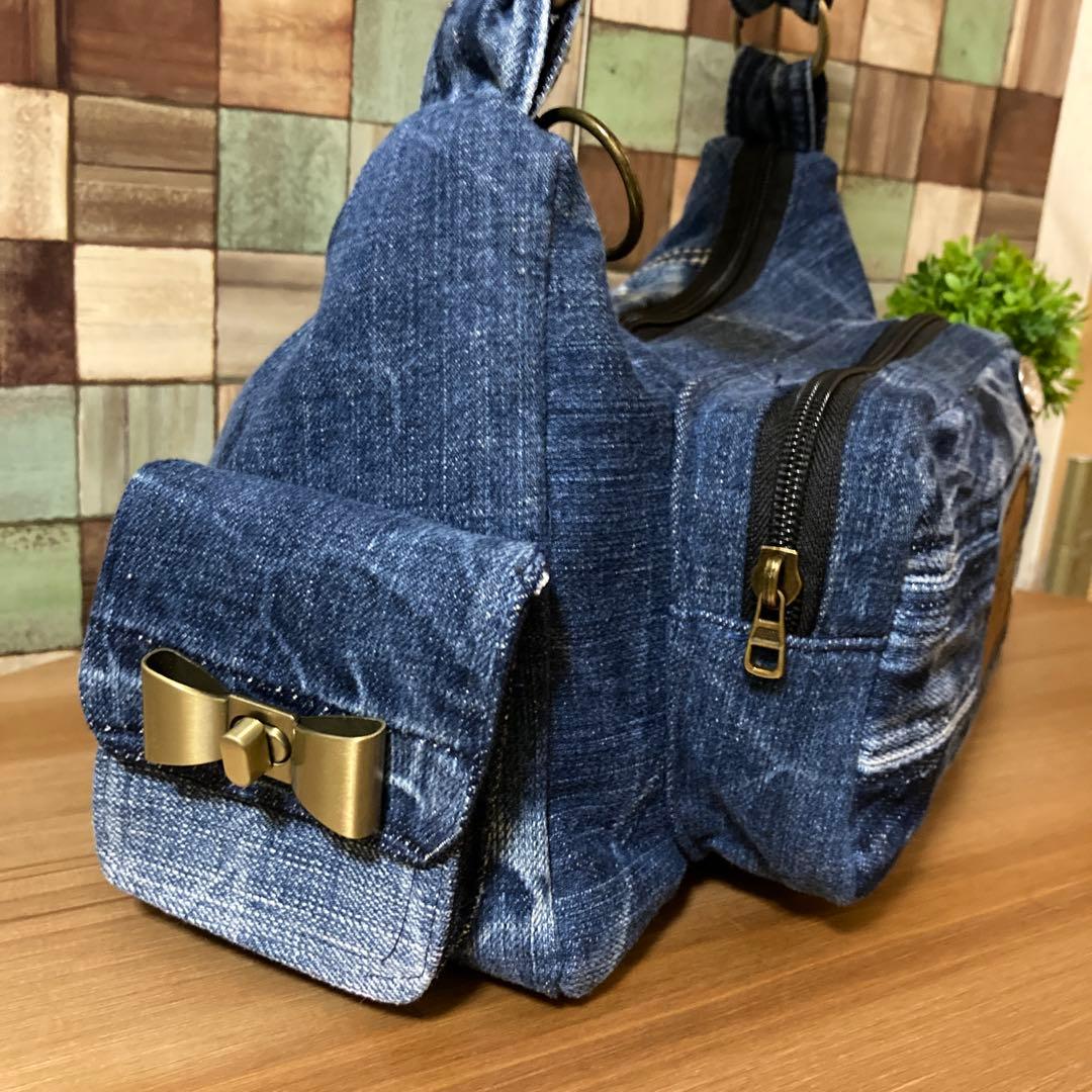 デニムリメイク ポケットいっぱいショルダーバック୨୧