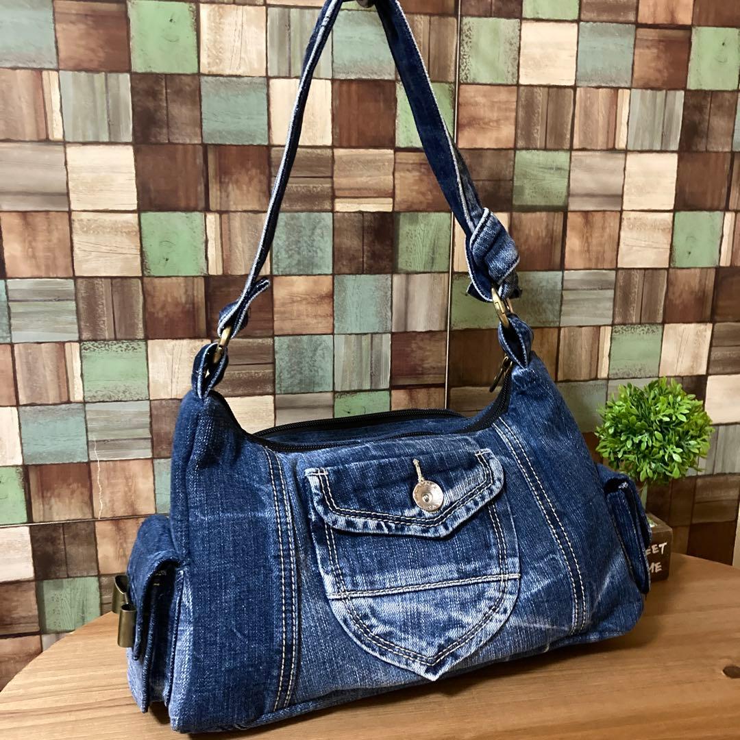 デニムリメイク ポケットいっぱいショルダーバック୨୧