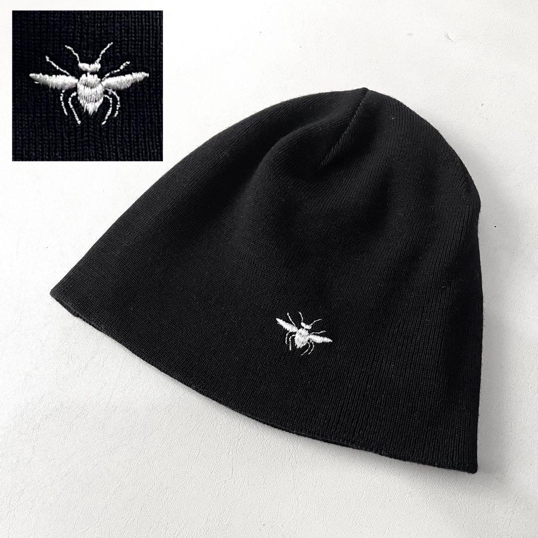 《超美品》ディオール ニット帽 Bee 刺繍 ハチ 蜂 ウール ブラック 黒