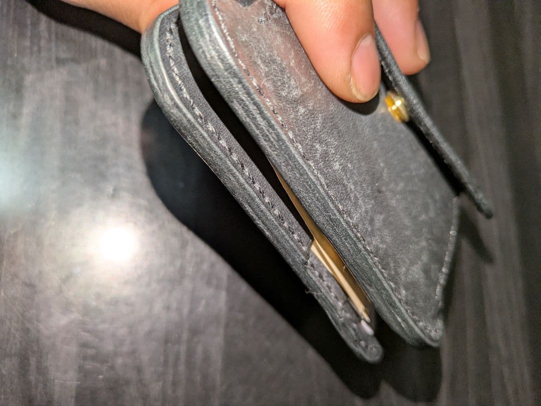 イタリアンレザー マネークリップ コンパクトウォレット 総手縫い ハンドメイド