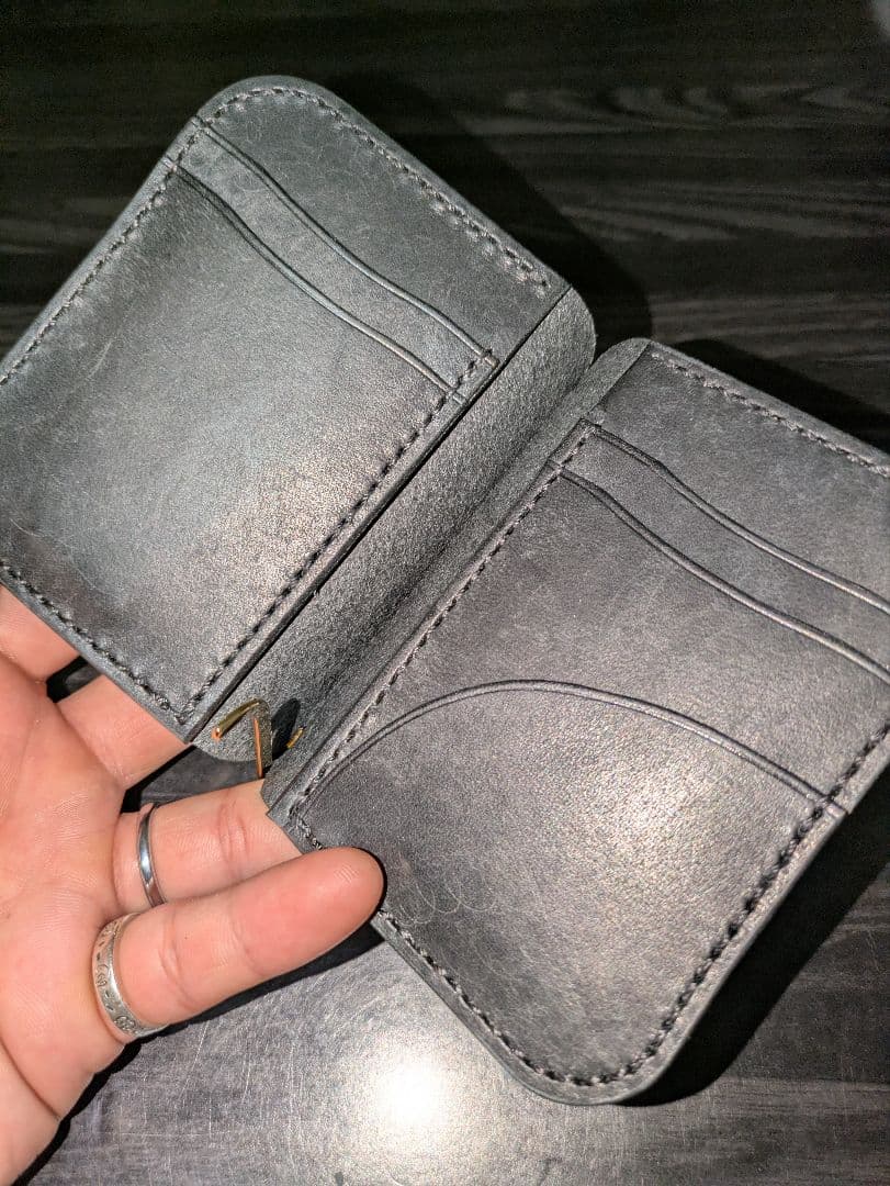 イタリアンレザー マネークリップ コンパクトウォレット 総手縫い ハンドメイド