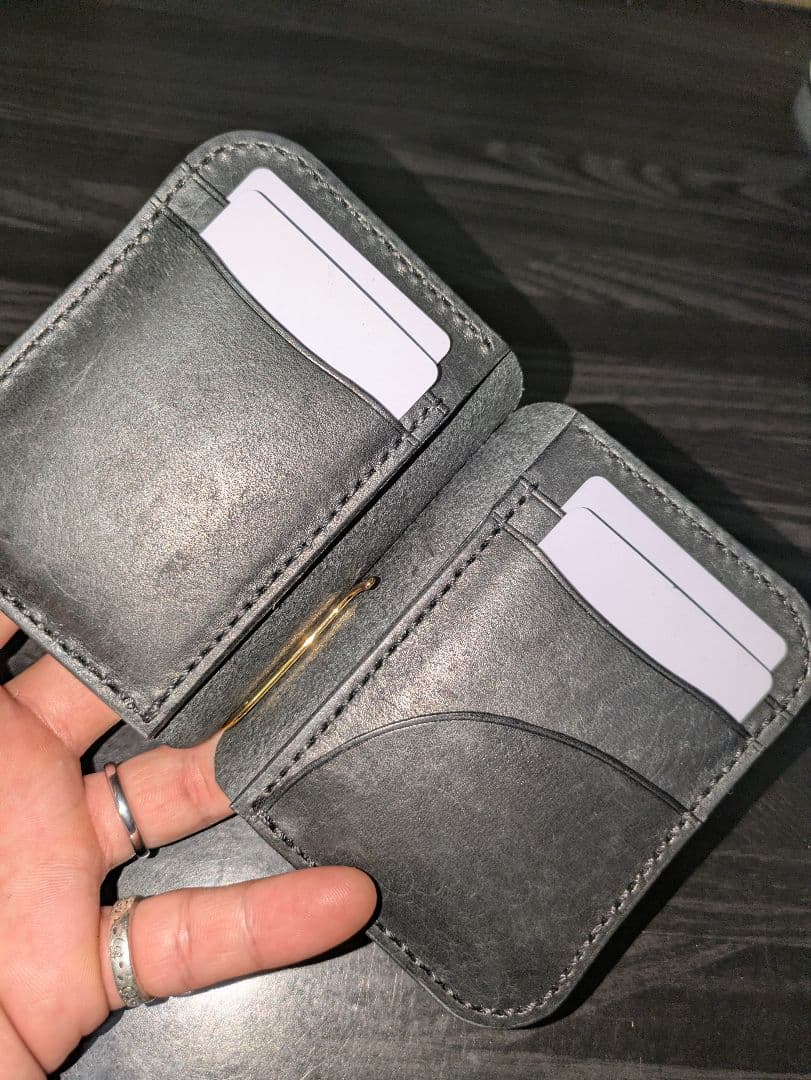 イタリアンレザー マネークリップ コンパクトウォレット 総手縫い ハンドメイド