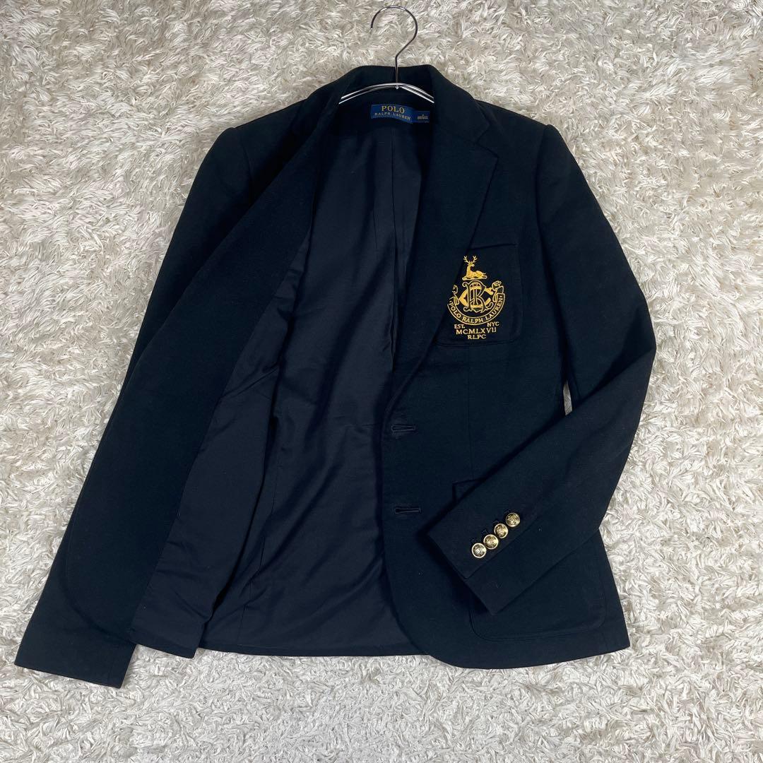 ポロラルフローレン 金ボタン 刺繍 エンブレム ブレザー S相当 ブラック