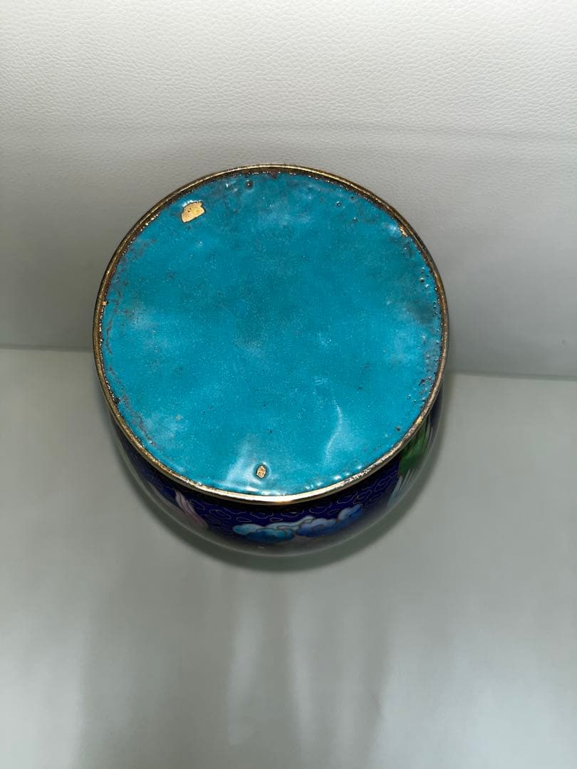 中国製　七宝焼花瓶 龍、鳳凰　台付き　中古品