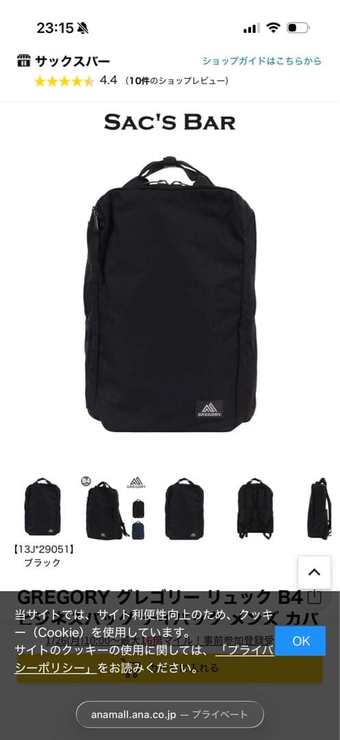 GREGORY ブラック バックパック
