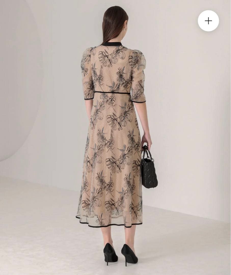 【Leja】配色パイピング プチハイネック 花柄刺繍 ラメレース ドレス 結婚式