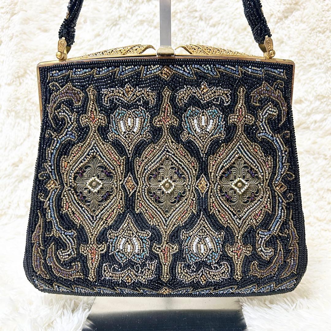 柏ビーズ フォーマルバッグ ビーズバッグ がま口 和装バッグ 冠婚葬祭 総ビーズ