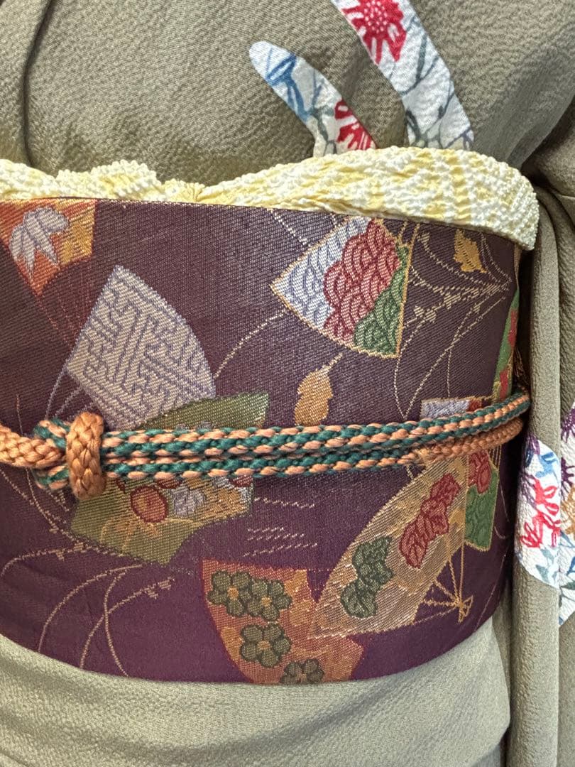 K-1◆小紋 拾 フルセット◆正絹 ちりめん◆ゆったりサイズ◆着物 4点セット◆