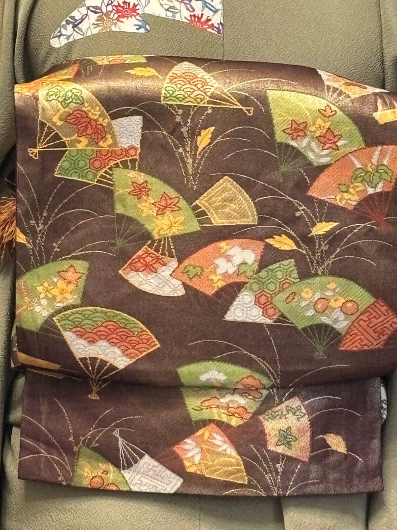 K-1◆小紋 拾 フルセット◆正絹 ちりめん◆ゆったりサイズ◆着物 4点セット◆