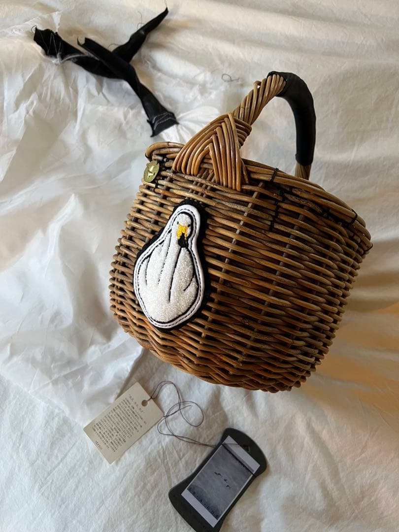 エバゴスebagosオカイモノカゴ・スワン付きバスケット　保存袋つき