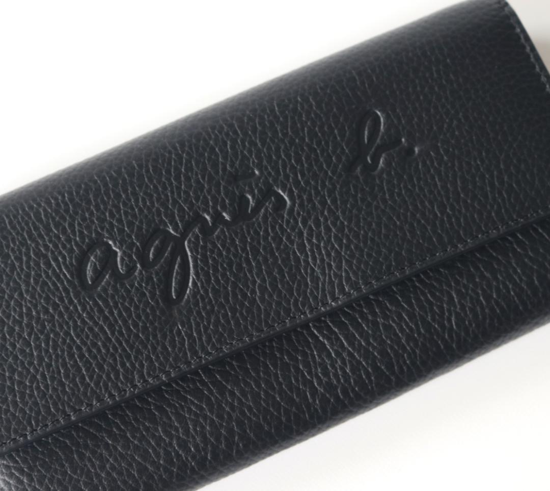 新品箱付き【アニエスベー】希少モデル！ロゴエンボス加工 ロングウォレット 黒