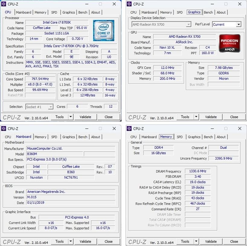 ゲーミングPC/Core i7 8700K/RX5700/メモリ16GB