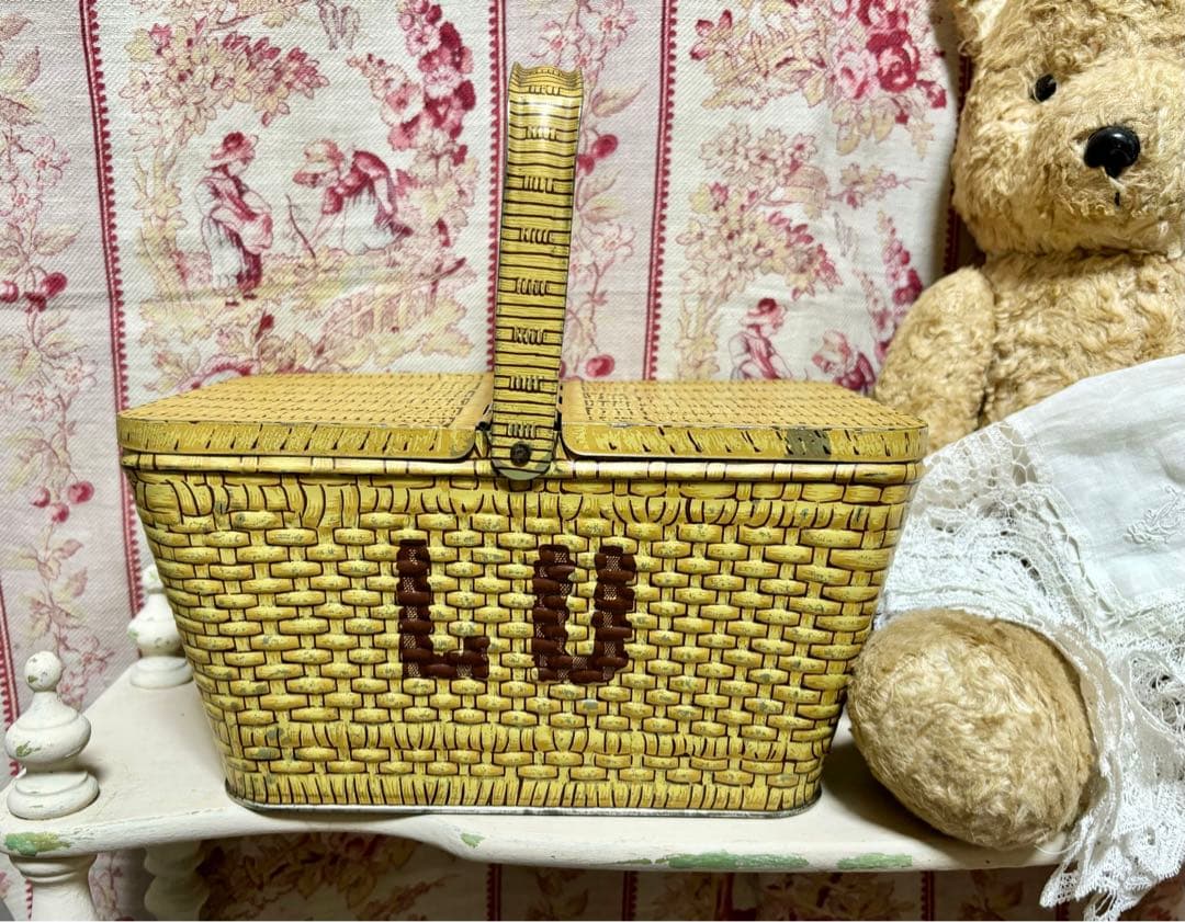 LUビスケット バスケット パニエ 缶 フランスアンティーク　ヴィンテージ