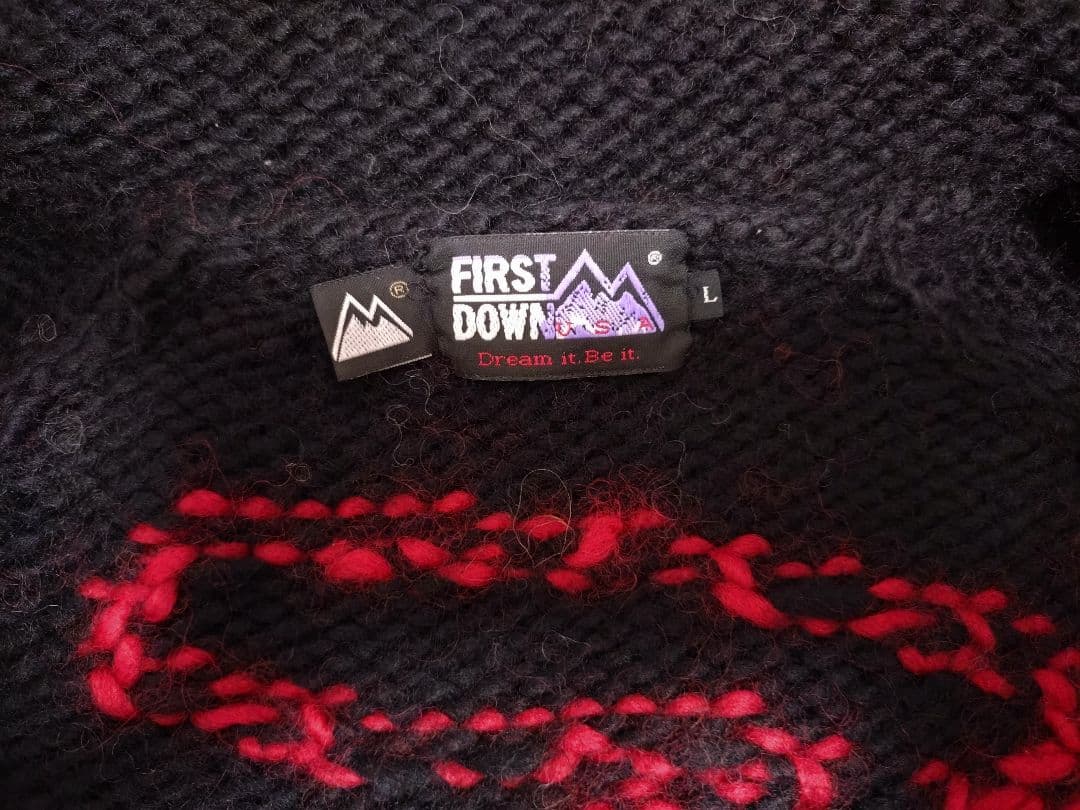 【Lサイズ】FIRST DOWN カウチンニット 黒　カウボーイ柄
