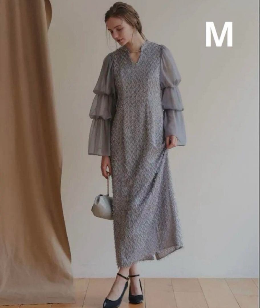 デザインスリーブシャギードレス 結婚式 およばれドレス　ドリードール