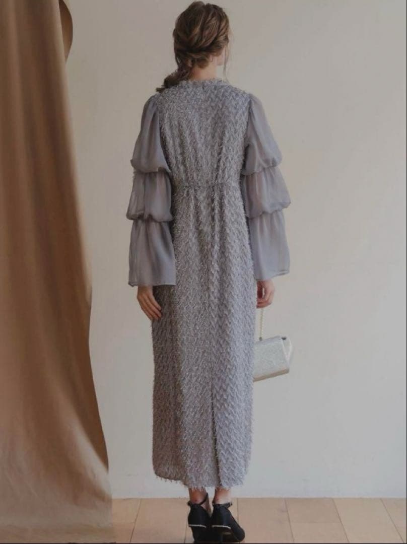 デザインスリーブシャギードレス 結婚式 およばれドレス　ドリードール