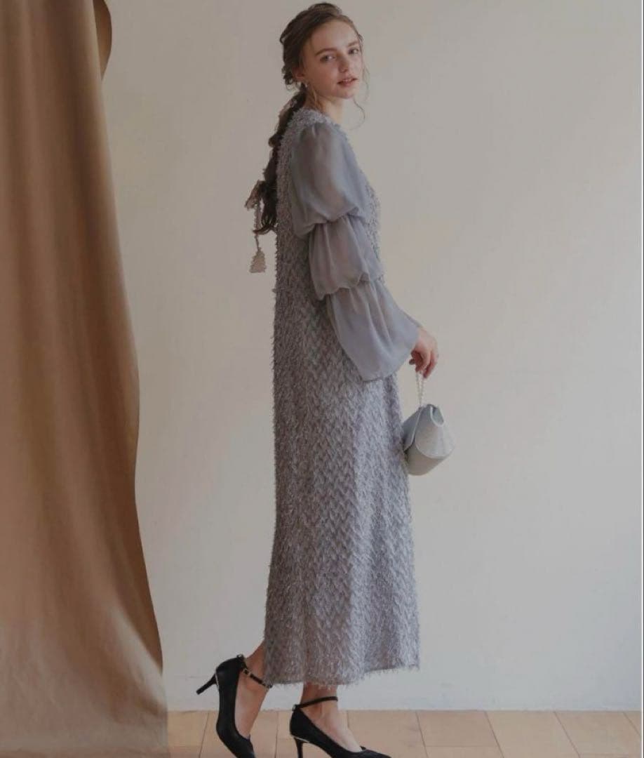 デザインスリーブシャギードレス 結婚式 およばれドレス　ドリードール