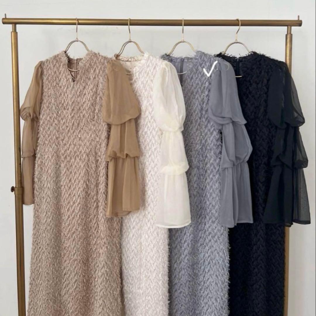 デザインスリーブシャギードレス 結婚式 およばれドレス　ドリードール