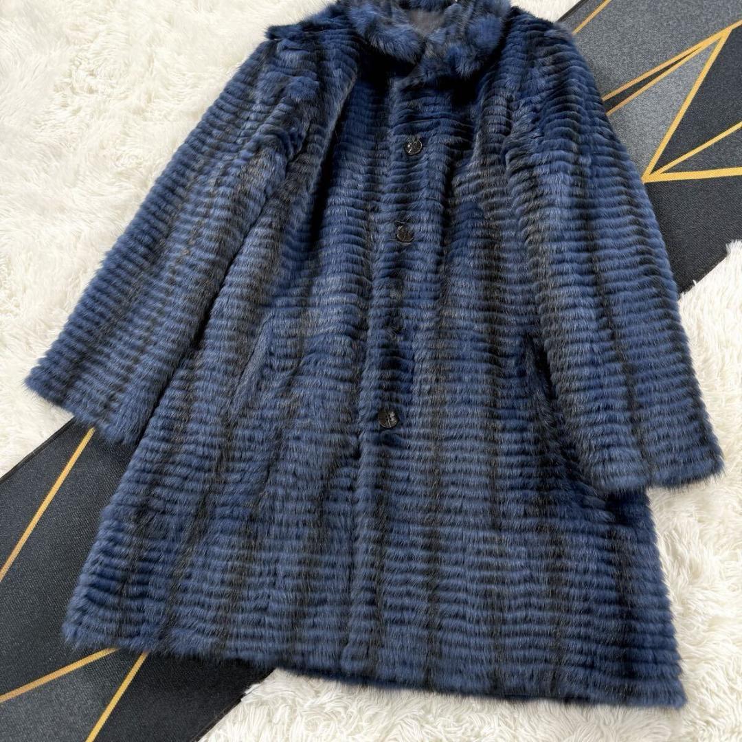 美品 総丈95㎝ ロシアリス リバーシブル コート ロング L相当 AA147