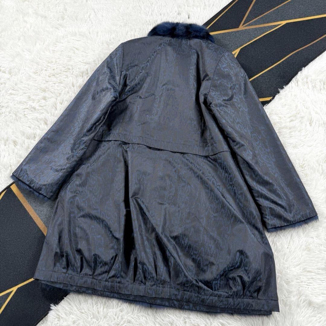 美品 総丈95㎝ ロシアリス リバーシブル コート ロング L相当 AA147