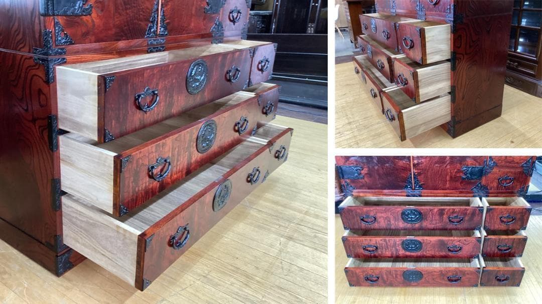 H4　美品　岩谷堂箪笥　不耒方衣裳タンス 漆/うるし塗り 欅/ケヤキ材 和箪笥