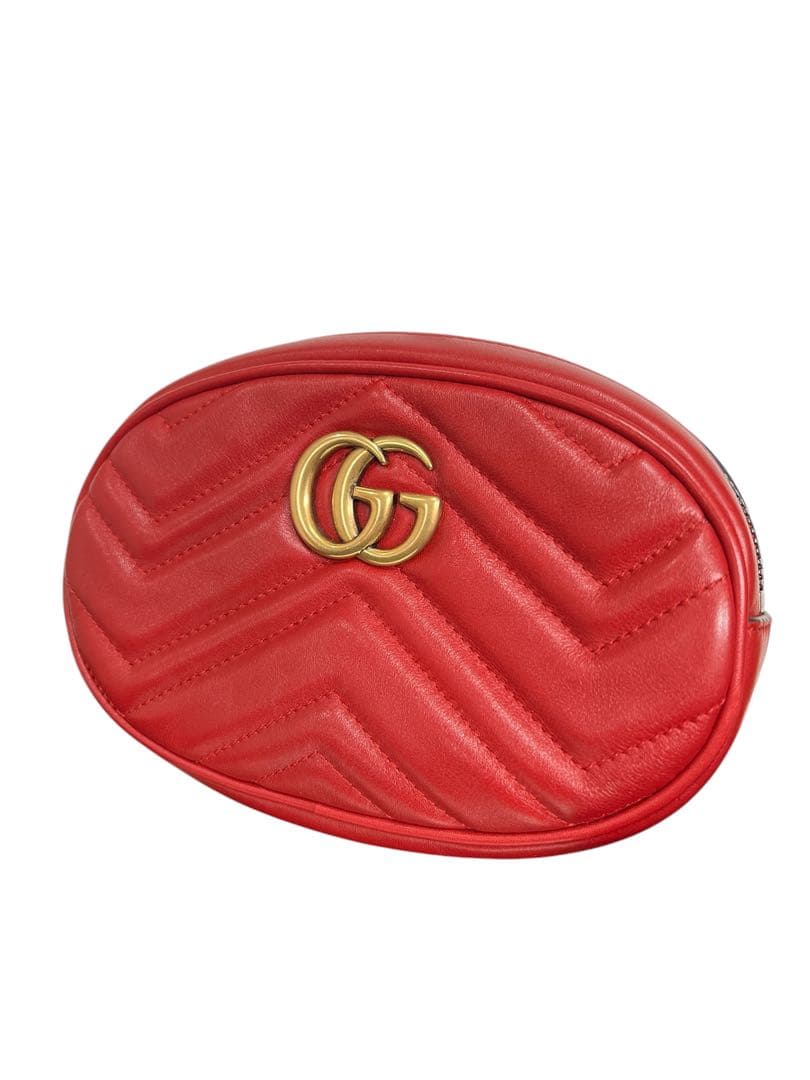 極美品　GUCCI グッチ　ボディバッグ　GGマーモント 476434 レッド