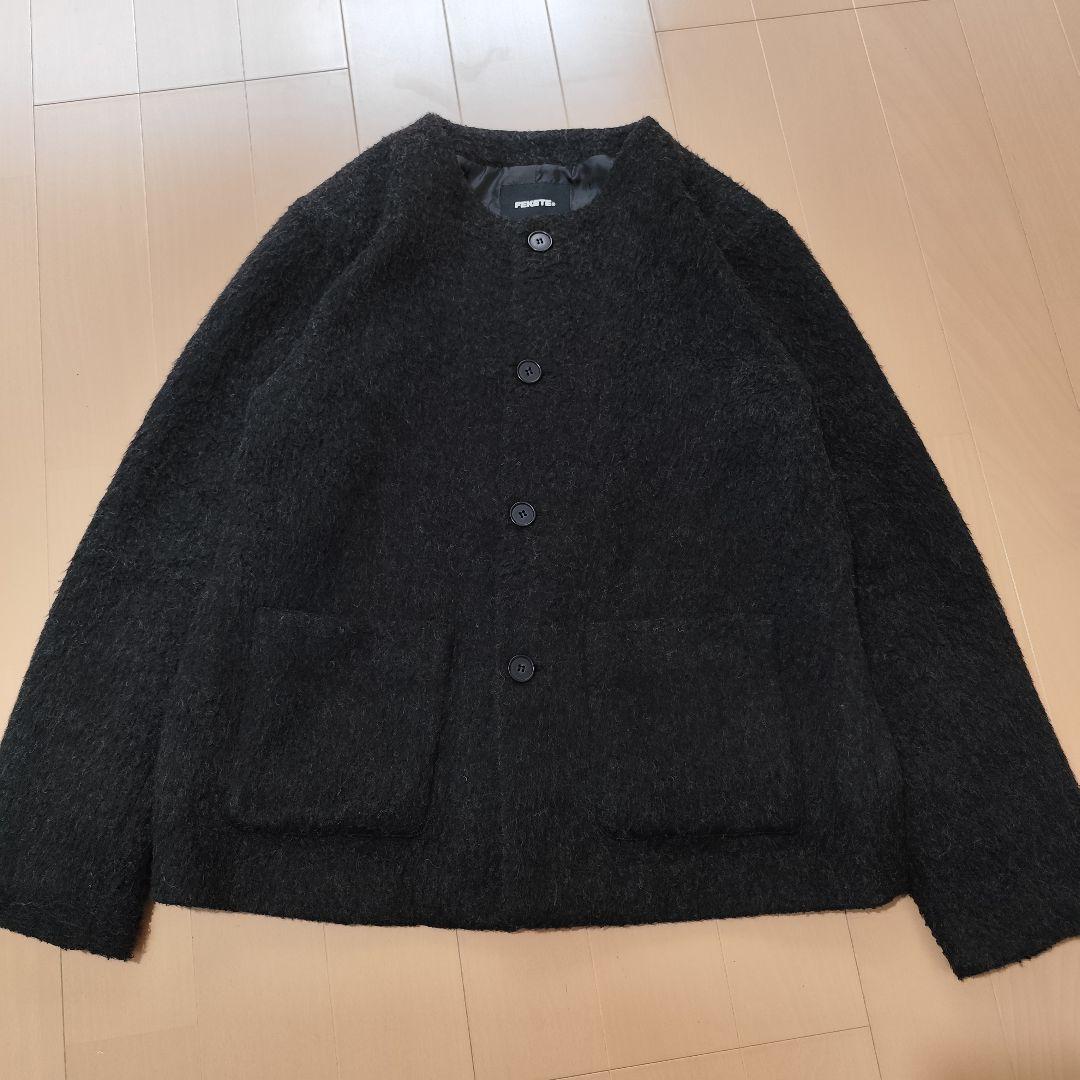 FEKETE ノーカラーウールシャギージャケット ブラック M