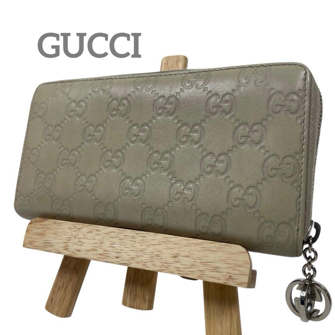 グッチ　長財布　インターロッキング　GGロゴ シマレザー　総柄　エンボス　レザー