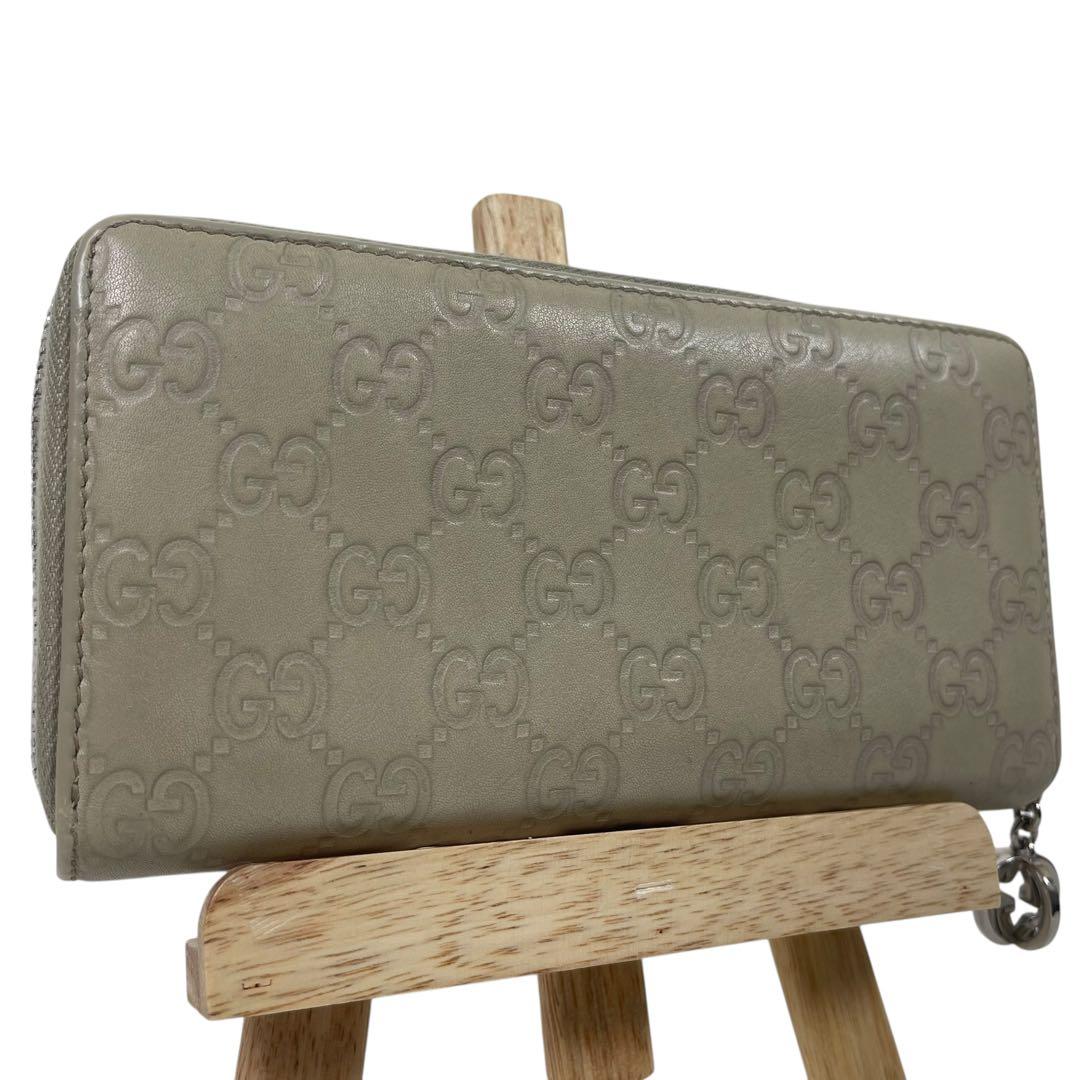 グッチ　長財布　インターロッキング　GGロゴ シマレザー　総柄　エンボス　レザー