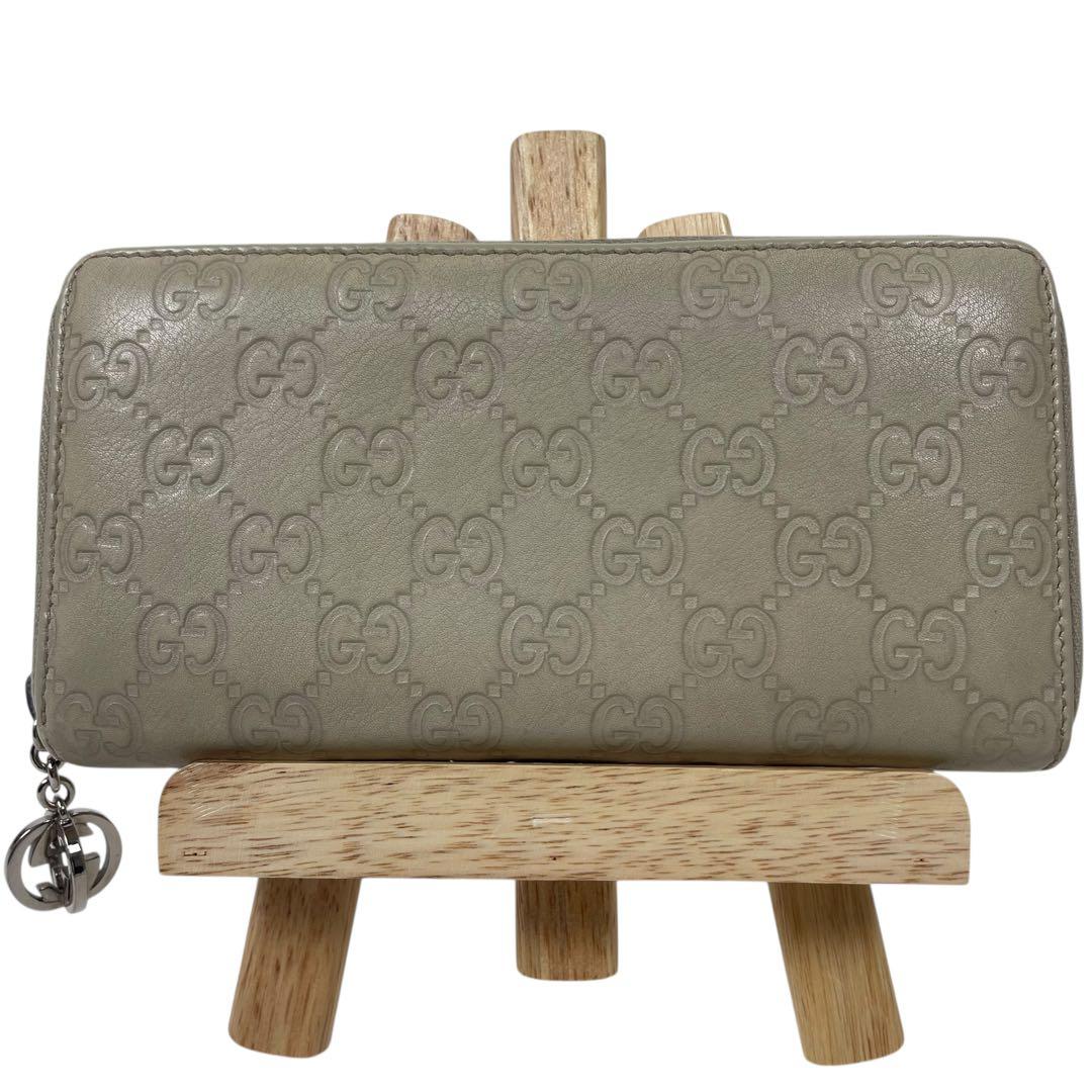 グッチ　長財布　インターロッキング　GGロゴ シマレザー　総柄　エンボス　レザー