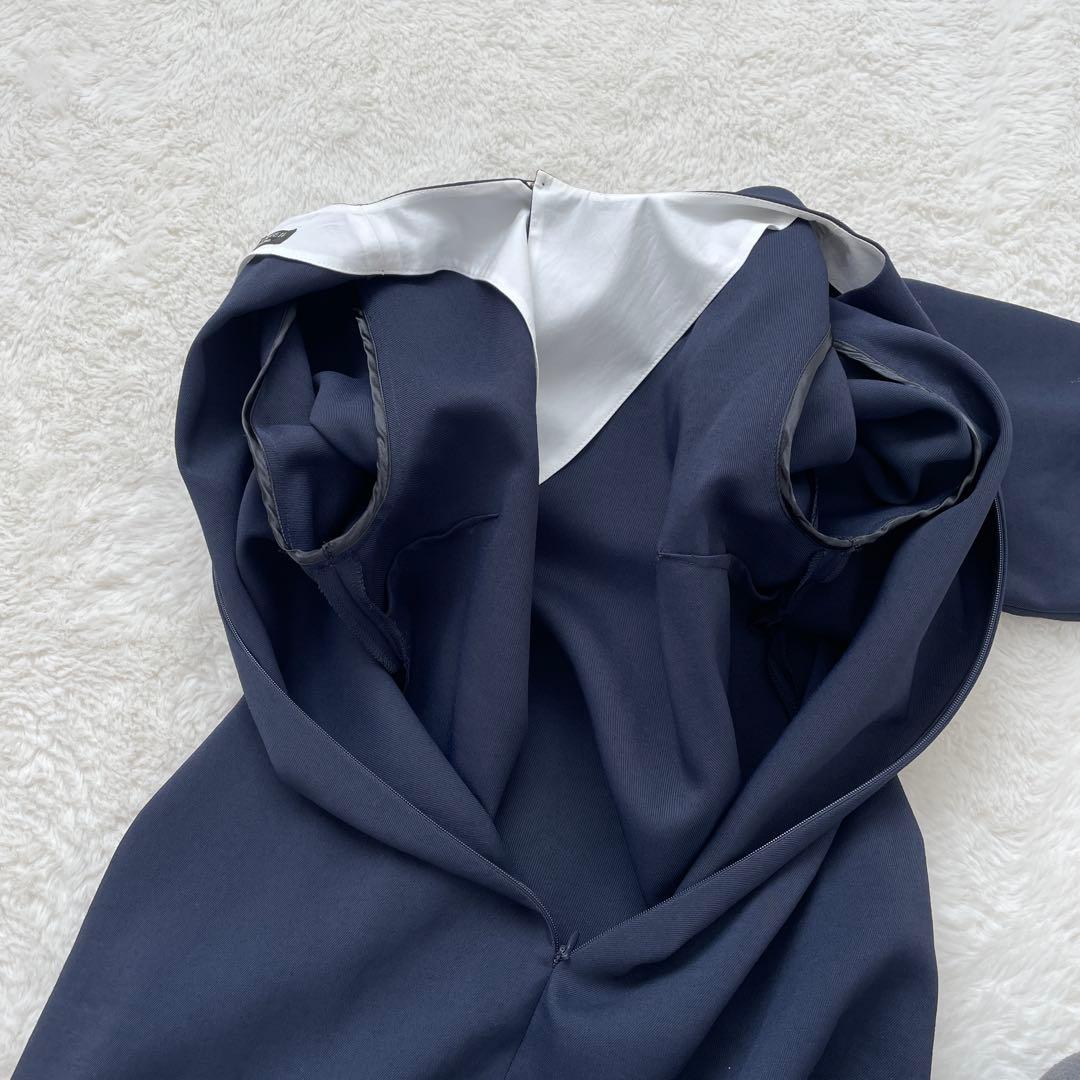 ヴェルメイユパーイエナ　梳毛風　ボリュームペプラム　ワンピース　ネイビー　38