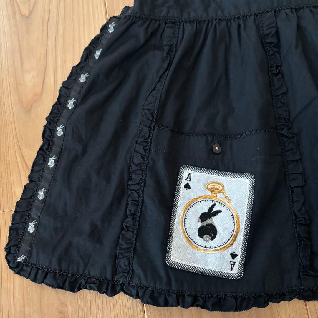 ★レア★ピンクハウス サロペットエプロン 黒 アリス ウサギ トランプ　タブリエ