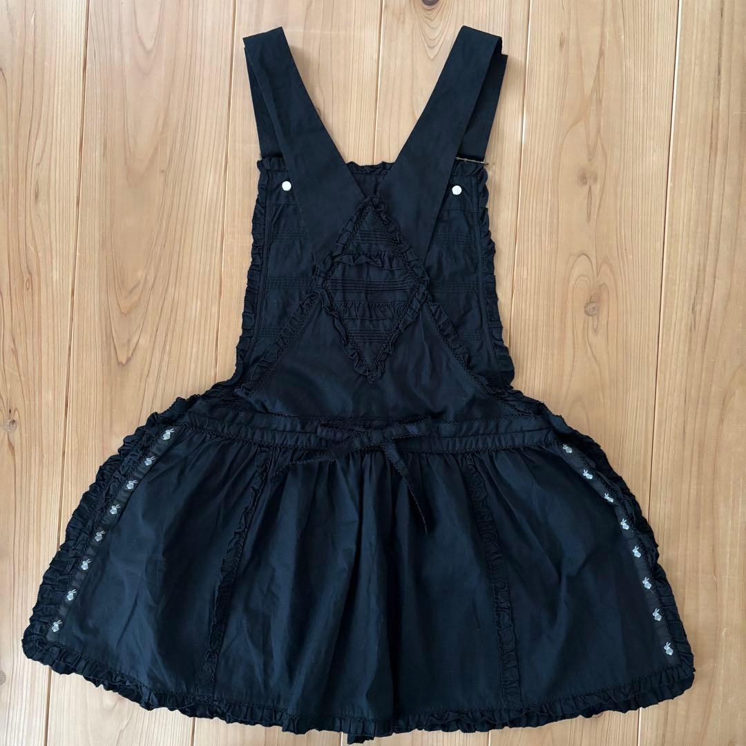 ★レア★ピンクハウス サロペットエプロン 黒 アリス ウサギ トランプ　タブリエ