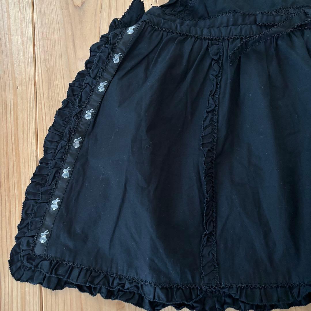 ★レア★ピンクハウス サロペットエプロン 黒 アリス ウサギ トランプ　タブリエ