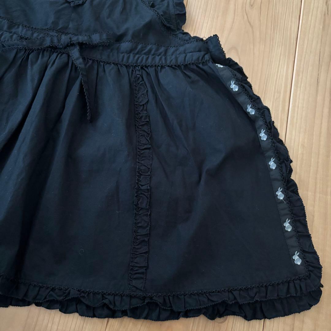 ★レア★ピンクハウス サロペットエプロン 黒 アリス ウサギ トランプ　タブリエ