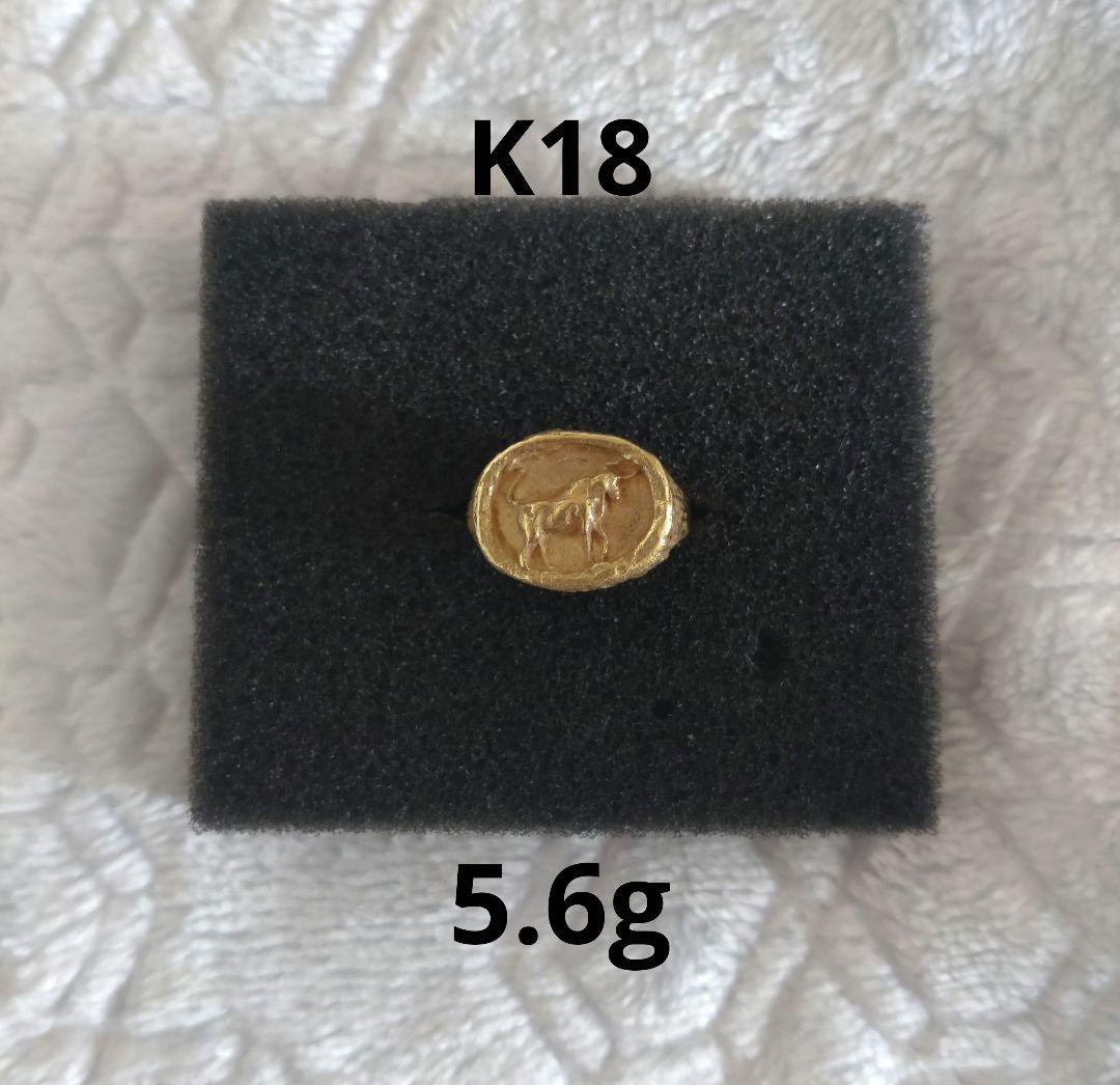 ☆アンティークK18ゴールド バッファローのリング5.6g 8号サイズ☆