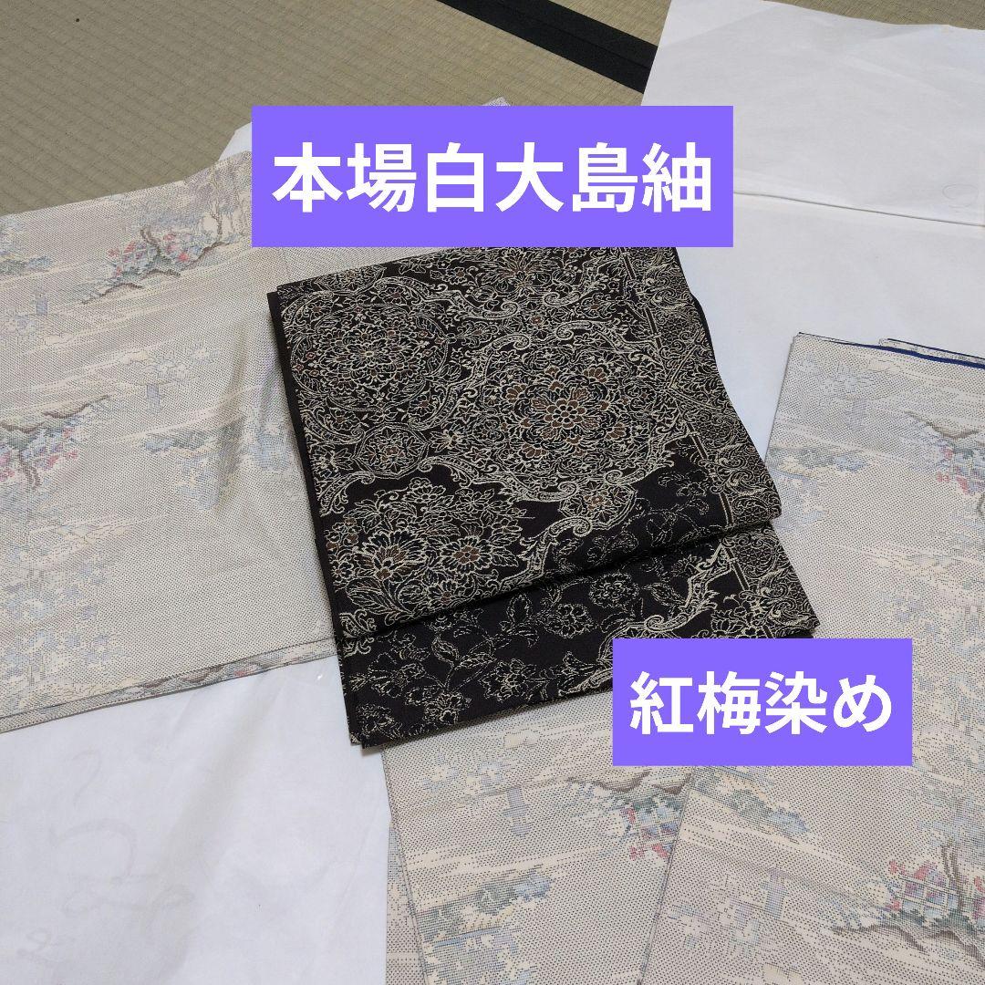 ぶーこたん　未使用　本場白大島紬　紅梅染め袋帯　セット