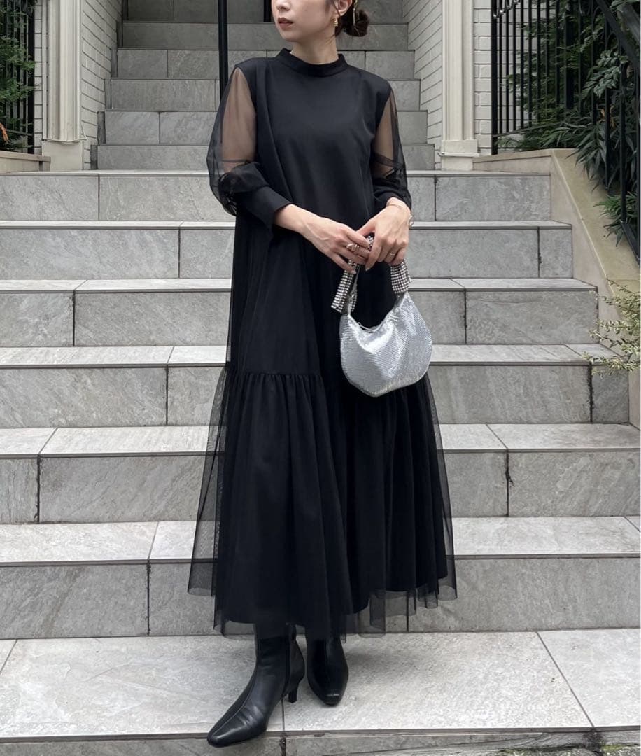オケージョンドレス　チュールハイネックワンピース
