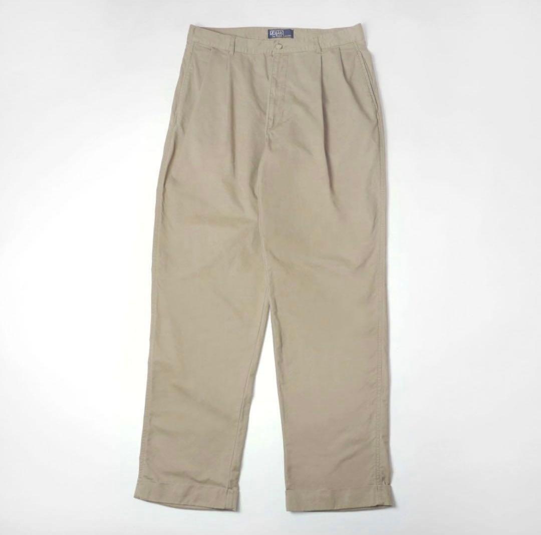 80s90s初期タグ ビンテージ ラルフローレン ポロチノ 2タックパンツW34