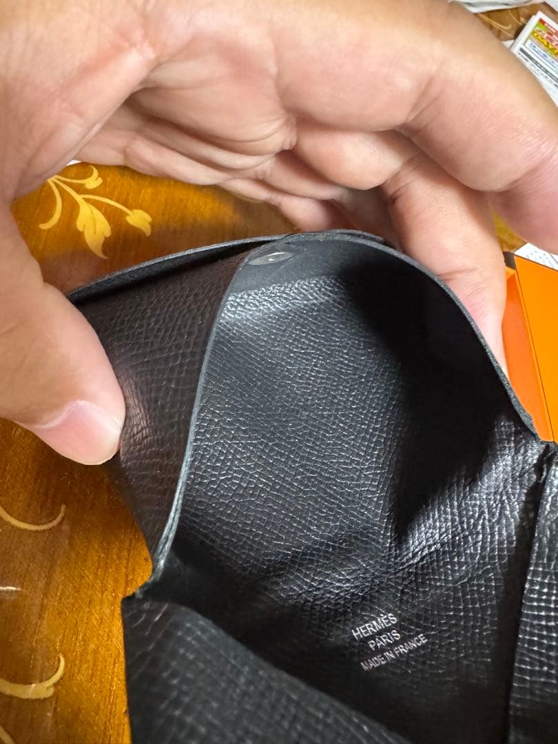 最安値　HERMES 黒 レザー 名刺入れ　カルヴィ　エプソン