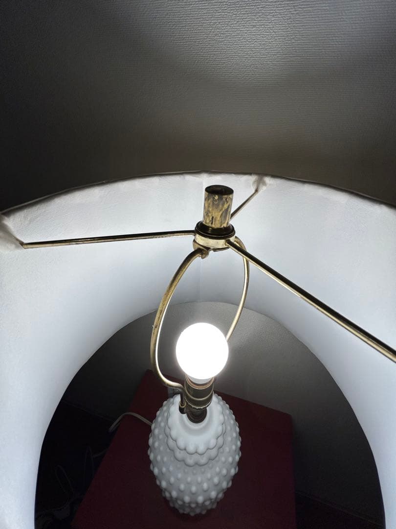 フェントン ホブネイル風 ミルクガラス ランプ　ライト fire king