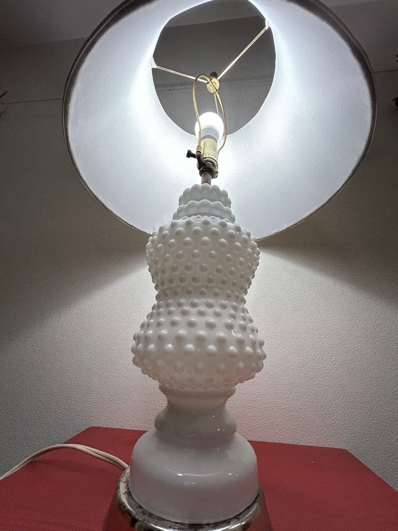 フェントン ホブネイル風 ミルクガラス ランプ　ライト fire king