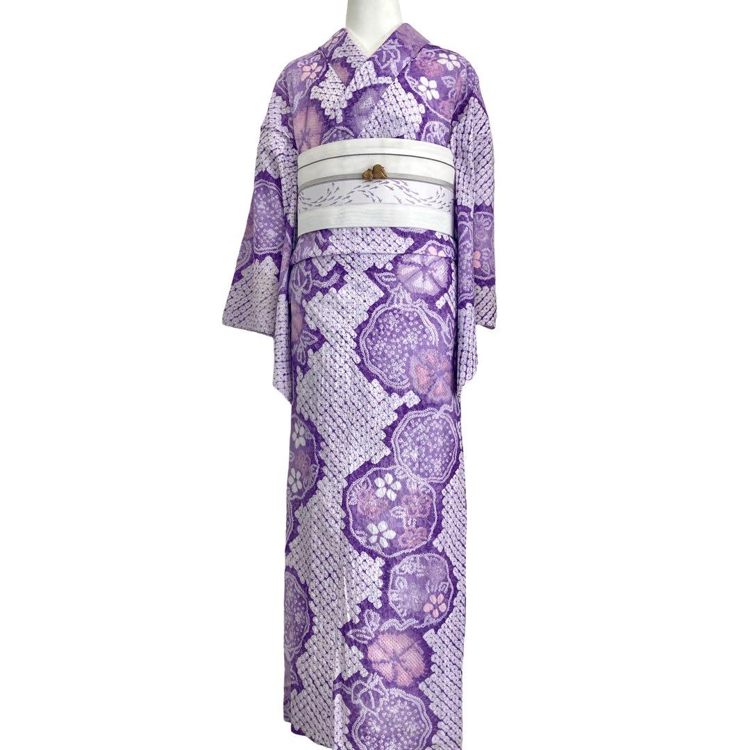 朝顔　紫色　果実　有松絞り　絞り染め　絞り浴衣　浴衣　NO44