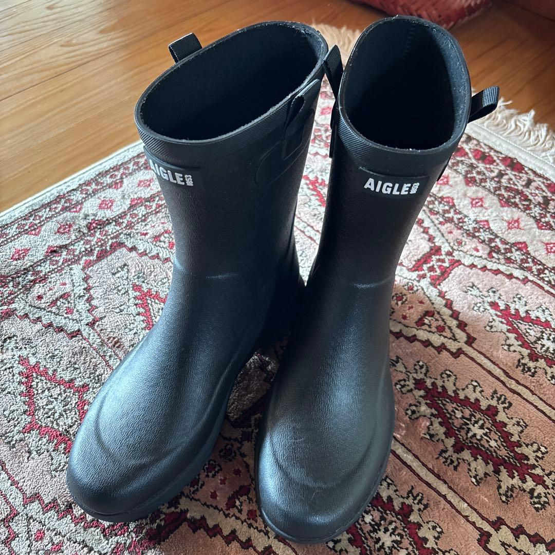 AIGLE ブラック 防水 アリアラバーハンティングブーツ/レインブーツ/ 38